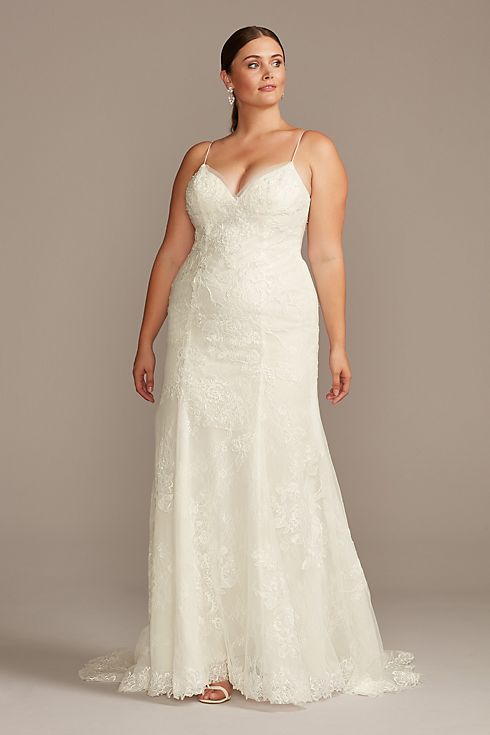 Floral Lace Applique Spaghetti-Strap Wedding Dress Image