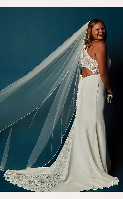Sheer Back Crepe Wedding Dress with Lace Train Image 10