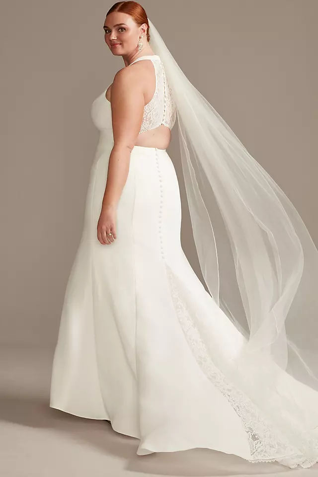 Sheer Back Crepe Wedding Dress with Lace Train Image 2