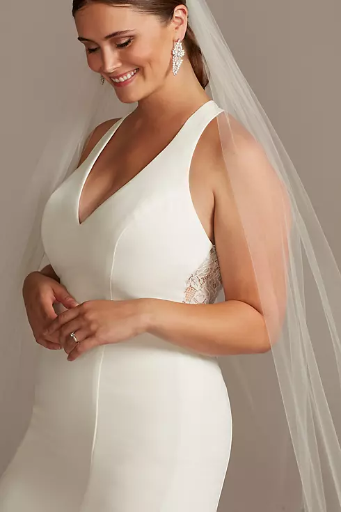 Sheer Back Crepe Wedding Dress with Lace Train Image 9