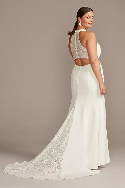Sheer Back Crepe Wedding Dress with Lace Train Image 7