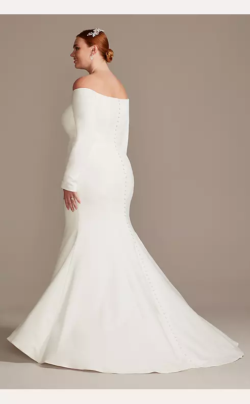 Off-the-Shoulder Buttoned Back Crepe Wedding Dress Image 2