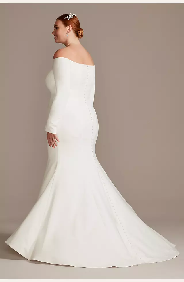 Off-the-Shoulder Buttoned Back Crepe Wedding Dress Image 2
