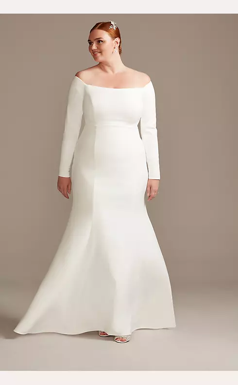 Off-the-Shoulder Buttoned Back Crepe Wedding Dress Image 1