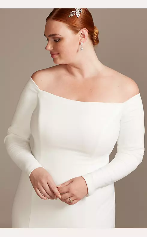 Off-the-Shoulder Buttoned Back Crepe Wedding Dress Image 3