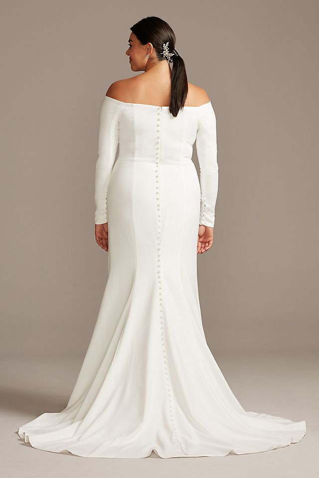 Off-the-Shoulder Buttoned Back Crepe Wedding Dress Image 8
