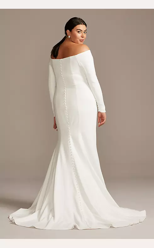Off-the-Shoulder Buttoned Back Crepe Wedding Dress Image 7