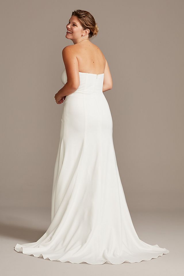 Button Front Strapless Crepe Wedding Dress Image 2