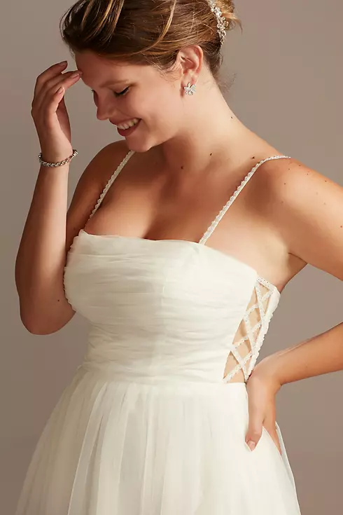 Spaghetti Strap Pleated Tulle Wedding Dress Image 4