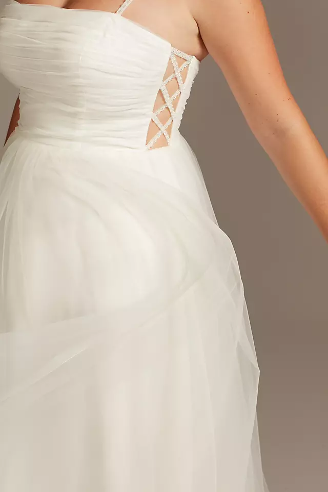Spaghetti Strap Pleated Tulle Wedding Dress Image 3
