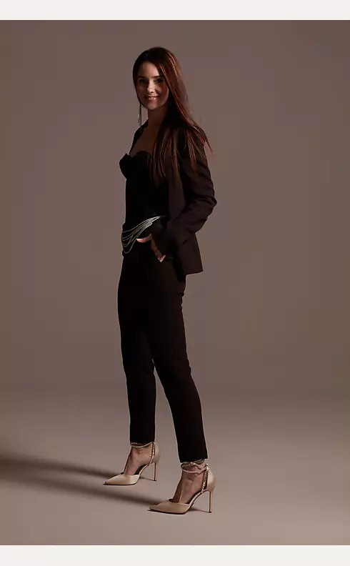 Satin Waistband Fitted Suit Pants Image 15