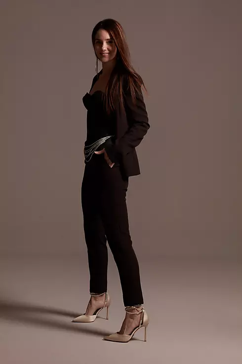 Satin Waistband Fitted Suit Pants Image 15