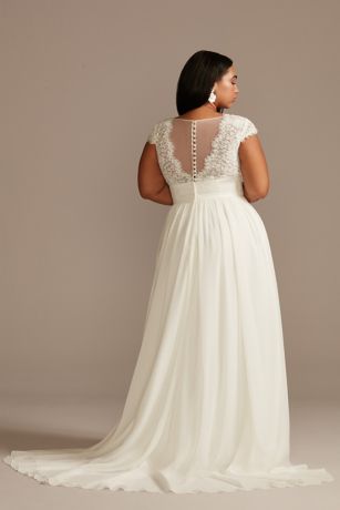 Lace Illusion Back Chiffon Plus Size Wedding Dress | David's Bridal