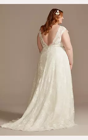 Illusion Cap Sleeve Lace Wedding Dress Image 2
