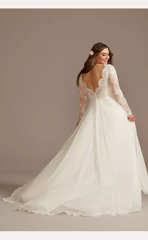 Long Sleeve Plunge Lace Chiffon Wedding Dress Image 2