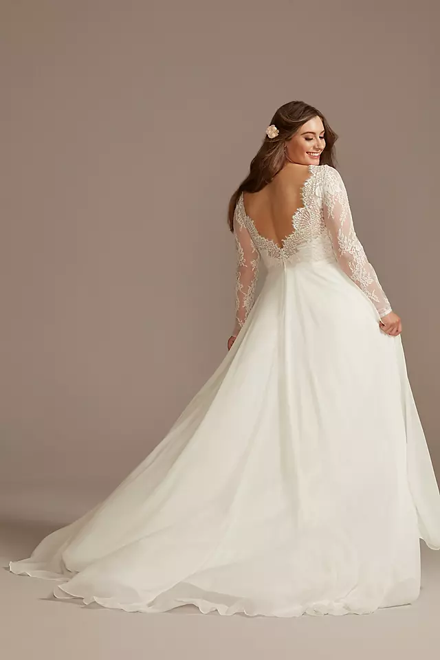 Long Sleeve Plunge Lace Chiffon Wedding Dress Image 2