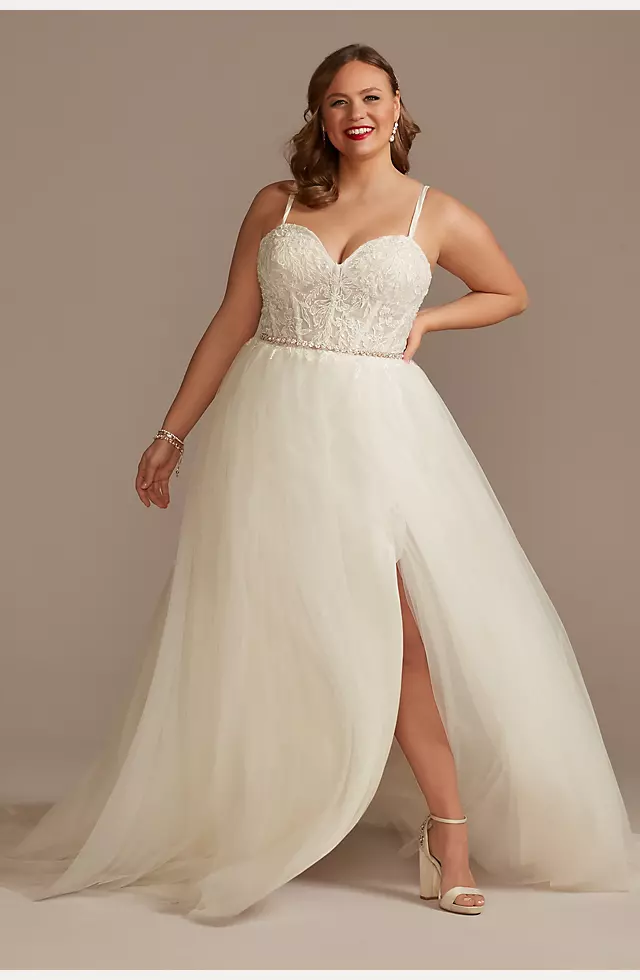 Sheer Boned Bodice Spaghetti Strap Wedding Dress Image