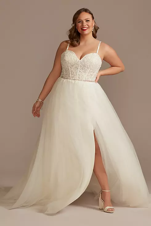 Sheer Boned Bodice Spaghetti Strap Wedding Dress Image 1