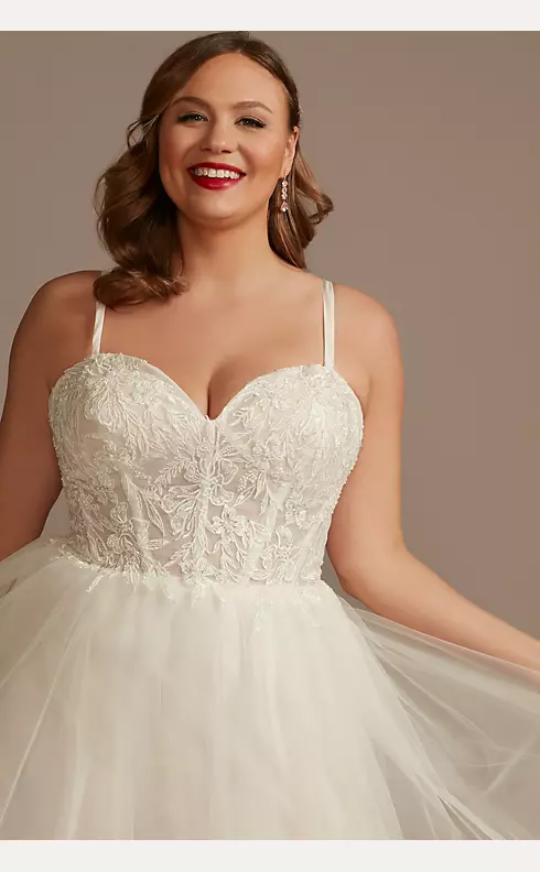 Sheer Boned Bodice Spaghetti Strap Wedding Dress Image 3