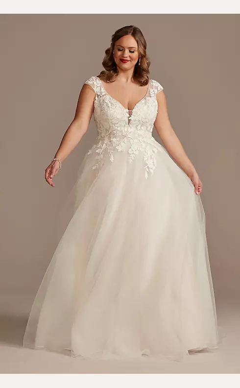 As Is Cap Sleeve Tulle Plus Size Wedding Dress Image 1