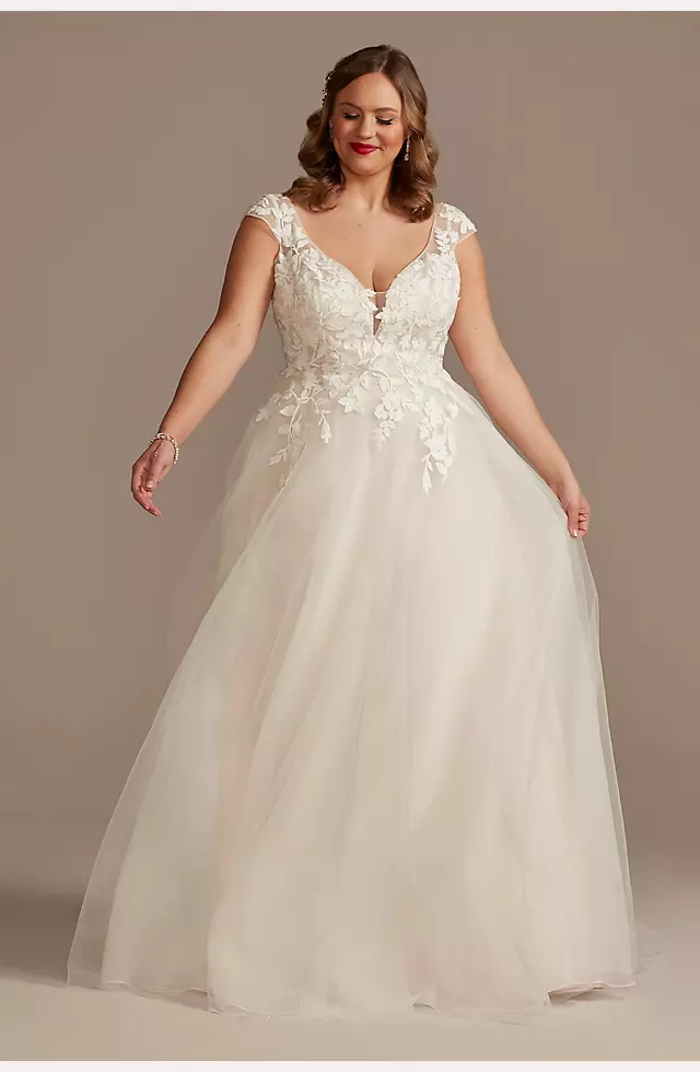 As Is Cap Sleeve Tulle Plus Size Wedding Dress Image
