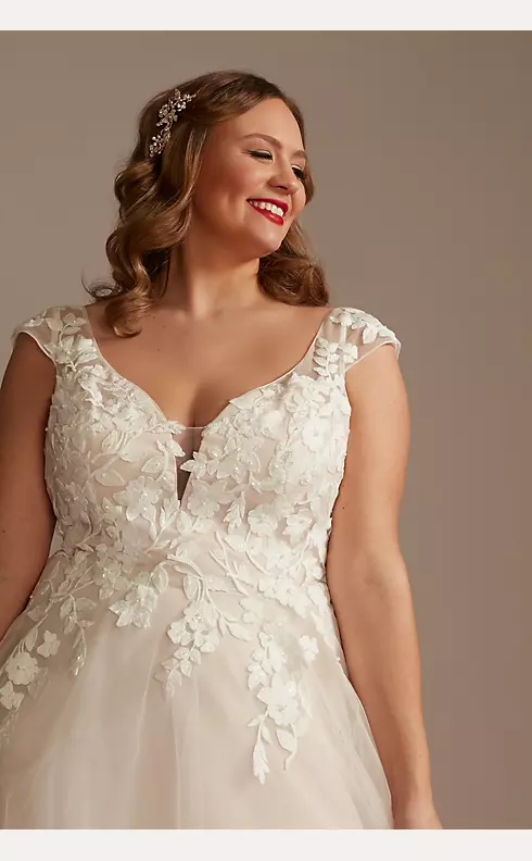 As Is Cap Sleeve Tulle Plus Size Wedding Dress Image 3