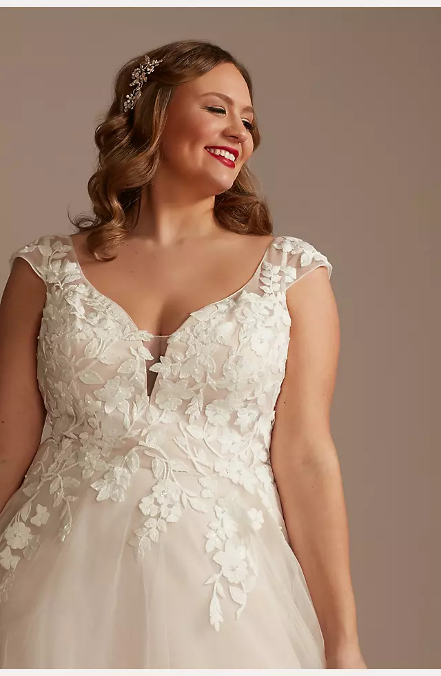 As Is Cap Sleeve Tulle Plus Size Wedding Dress Image 3