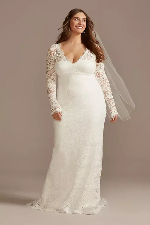 Long Sleeve Lace Wedding Dress with Tassel Tie Image 1