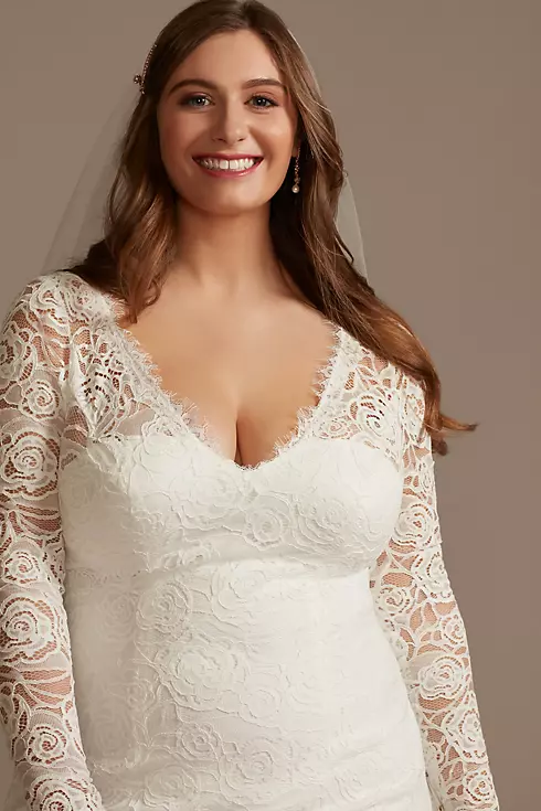 Long Sleeve Lace Wedding Dress with Tassel Tie Image 3