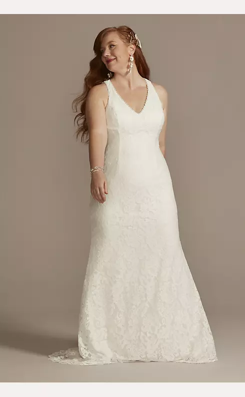 Scalloped Stretch Lace Halter Plus Wedding Dress Image 1