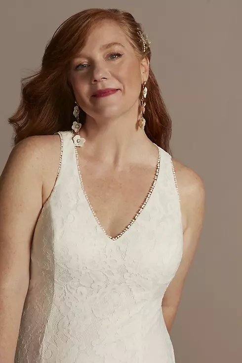 Scalloped Stretch Lace Halter Plus Wedding Dress Image 3