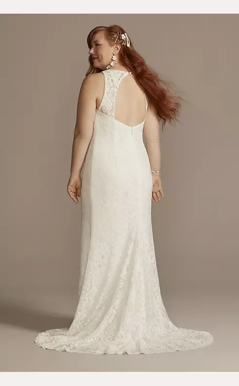Scalloped Stretch Lace Halter Plus Wedding Dress Image 2