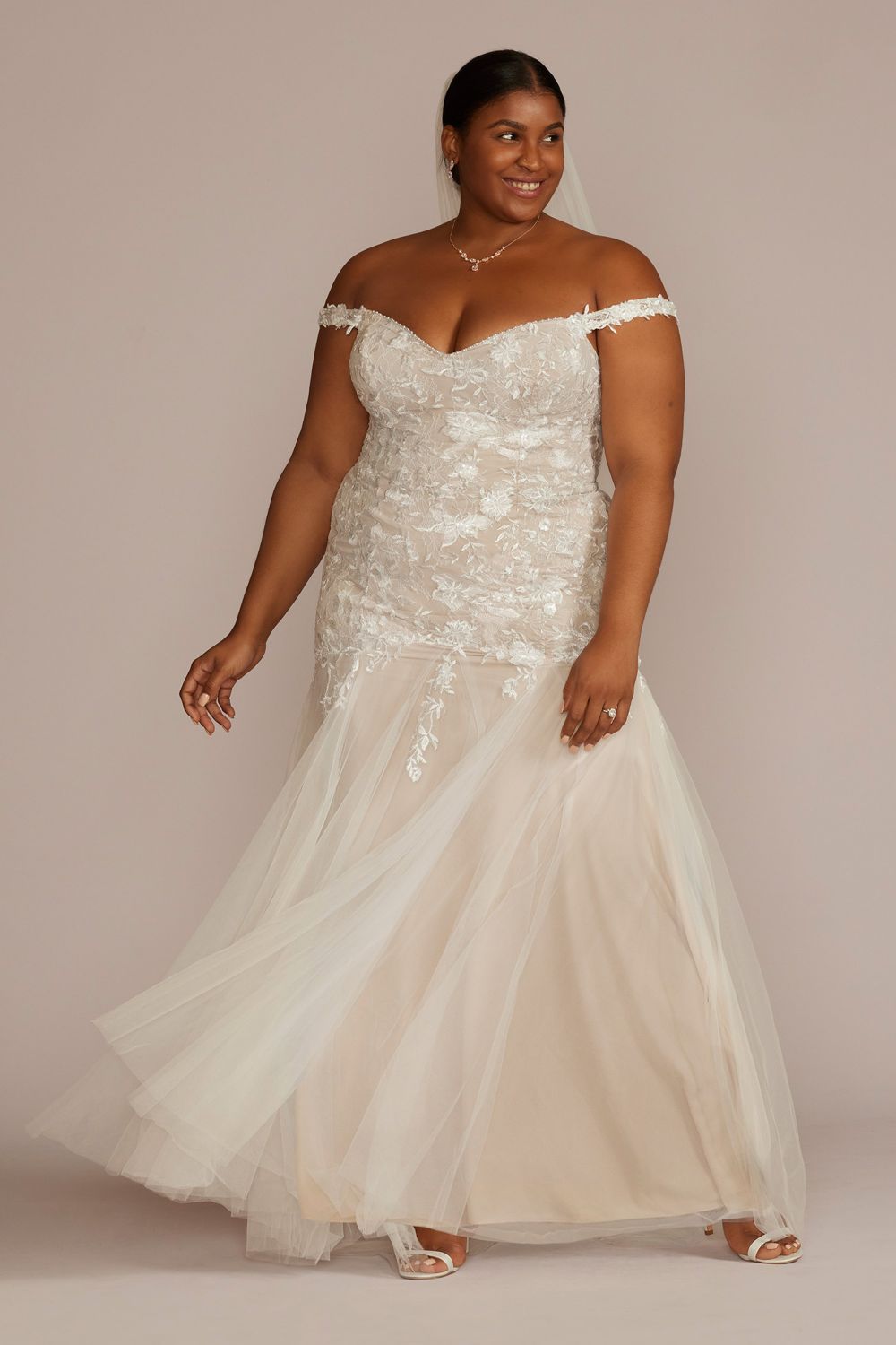 Off the Shoulder Mermaid Plus Size Wedding Gown