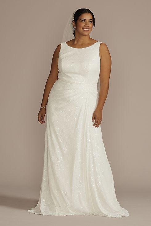 Allover Sequin A-Line Scoop Back Wedding Dress Image 1