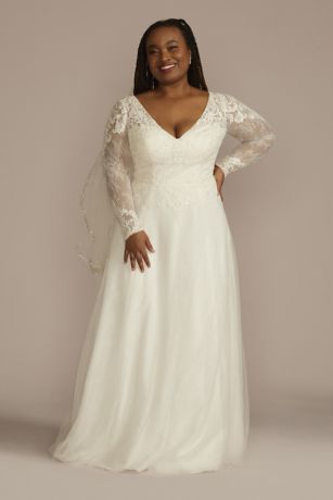 Tulle A-line V-neck Long Sleeves Lace Wedding Dress SW610