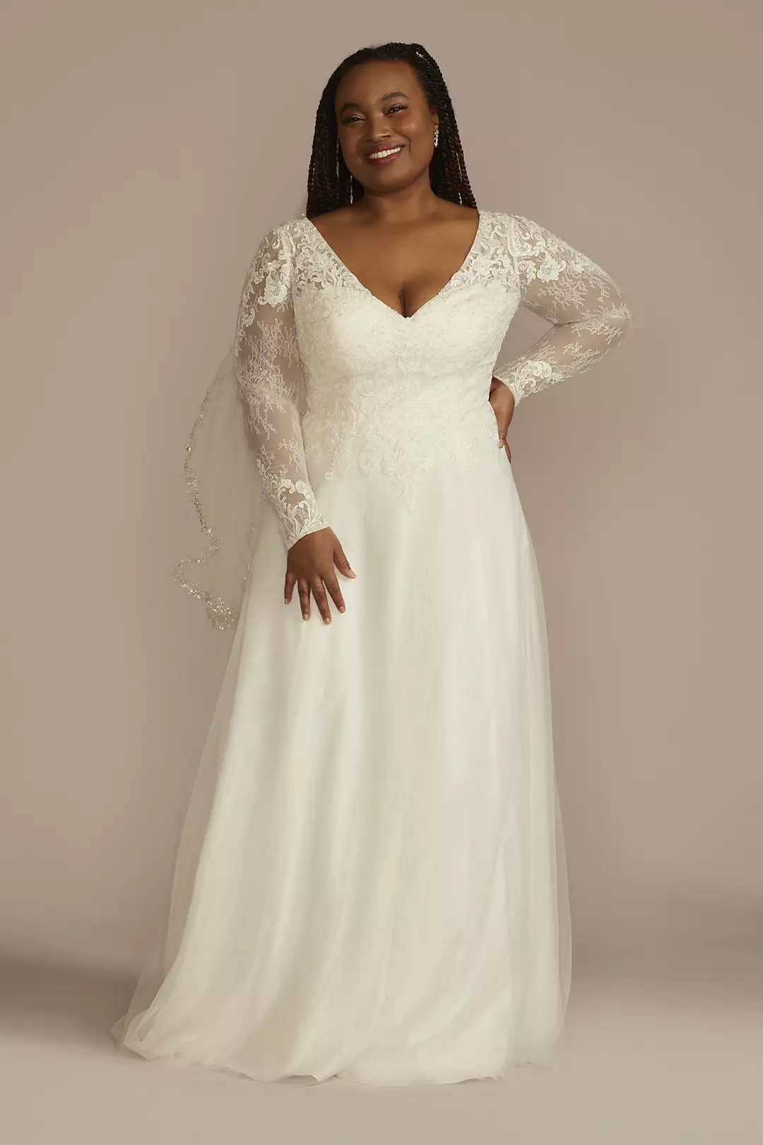 Long Sleeve Lace Bodice Tulle A-Line Wedding Dress | David's Bridal
