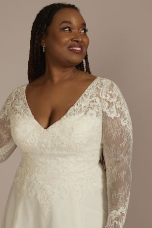 Long Sleeve Lace Bodice Tulle A-Line Wedding Dress | David's Bridal