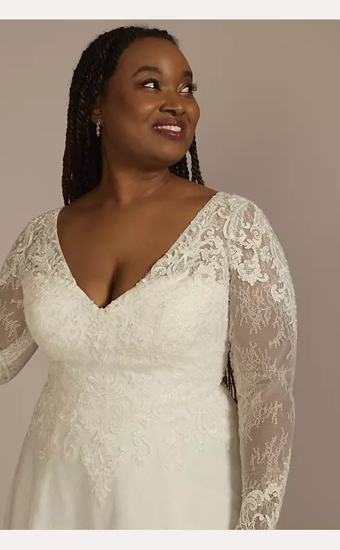 Beautiful Plus Size Lace and Tulle Wedding Dress Long Sleeves, a Line Plus Size  Wedding Dress, Plus Size Bride Dress, ALL SIZES 