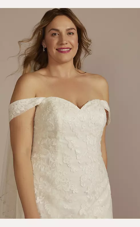 Off-Shoulder Lace Applique Sheath Wedding Dress Image 3