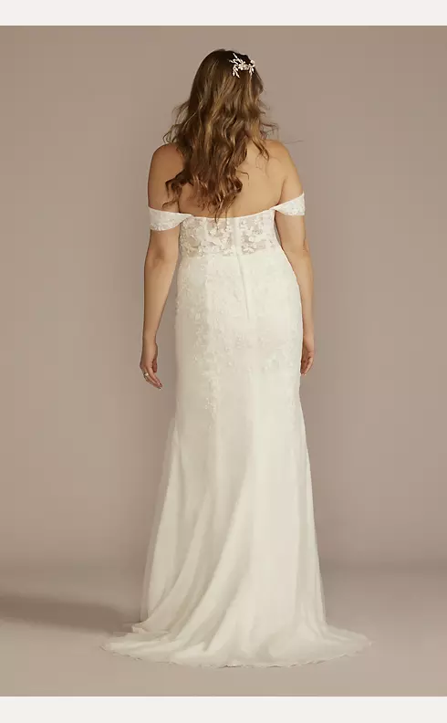 Off-Shoulder Lace Applique Sheath Wedding Dress Image 2