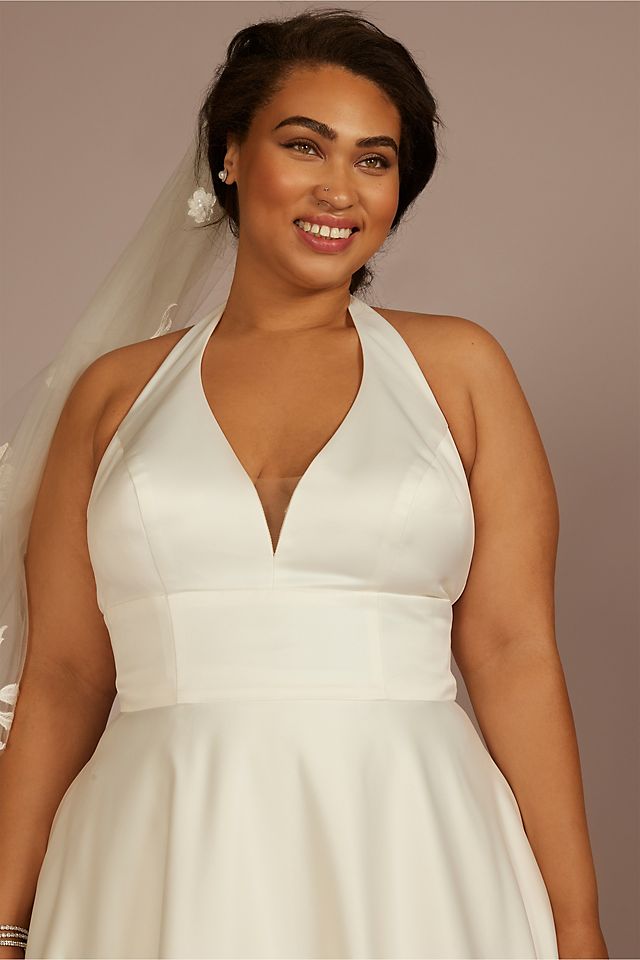 Plunging Halter Satin A-Line Wedding Dress Image 3