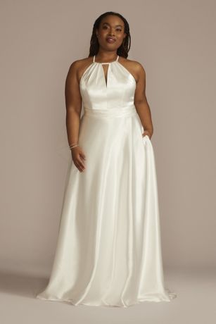 High neck shop satin wedding dress