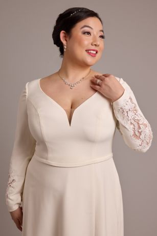 Crepe Long-Sleeve A-Line Wedding Dress