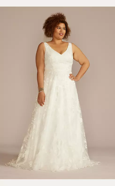 V-Neck Embroidered Lace A-Line Wedding Dress Image 1