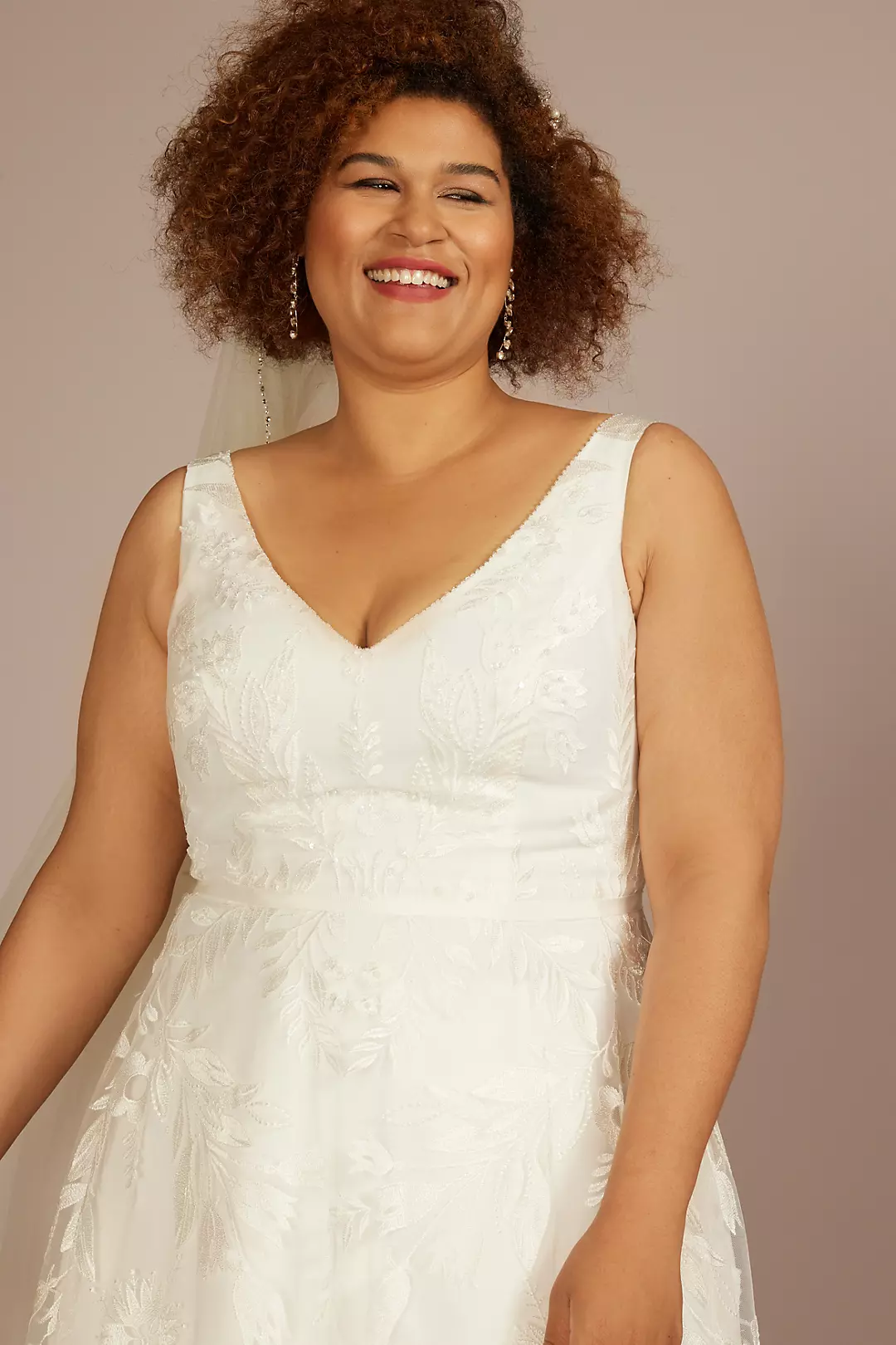 V-Neck Embroidered Lace A-Line Wedding Dress Image 3