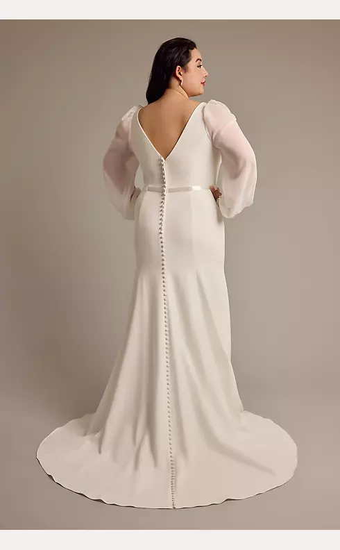 Long Sleeve V-Neck Crepe Mermaid Wedding Dress Image 2