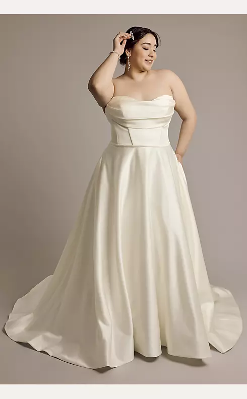Satin Strapless Ball Gown Wedding Dress Image 1