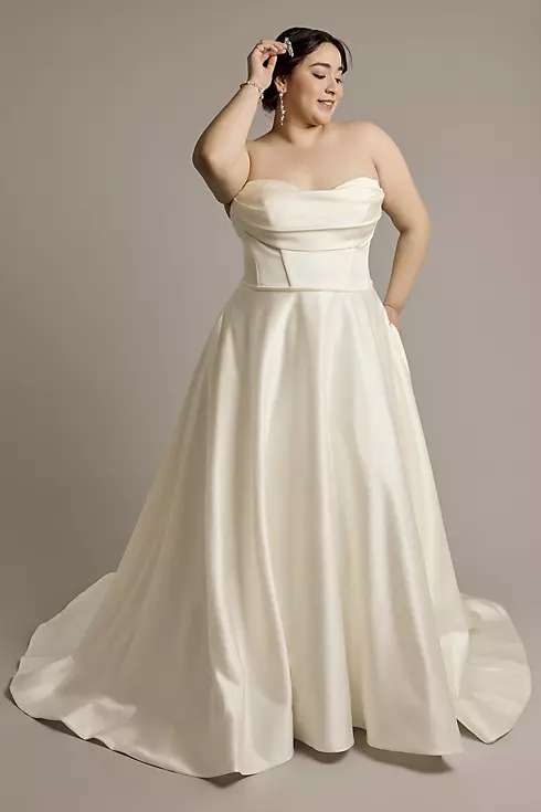 Satin Strapless Ball Gown Wedding Dress Image 1