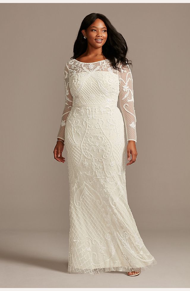 Allover Scroll Beaded Illusion Long Sleeve Gown | David's Bridal