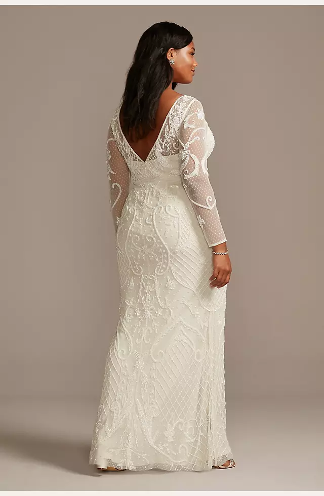 Allover Scroll Beaded Illusion Long Sleeve Gown Image 5